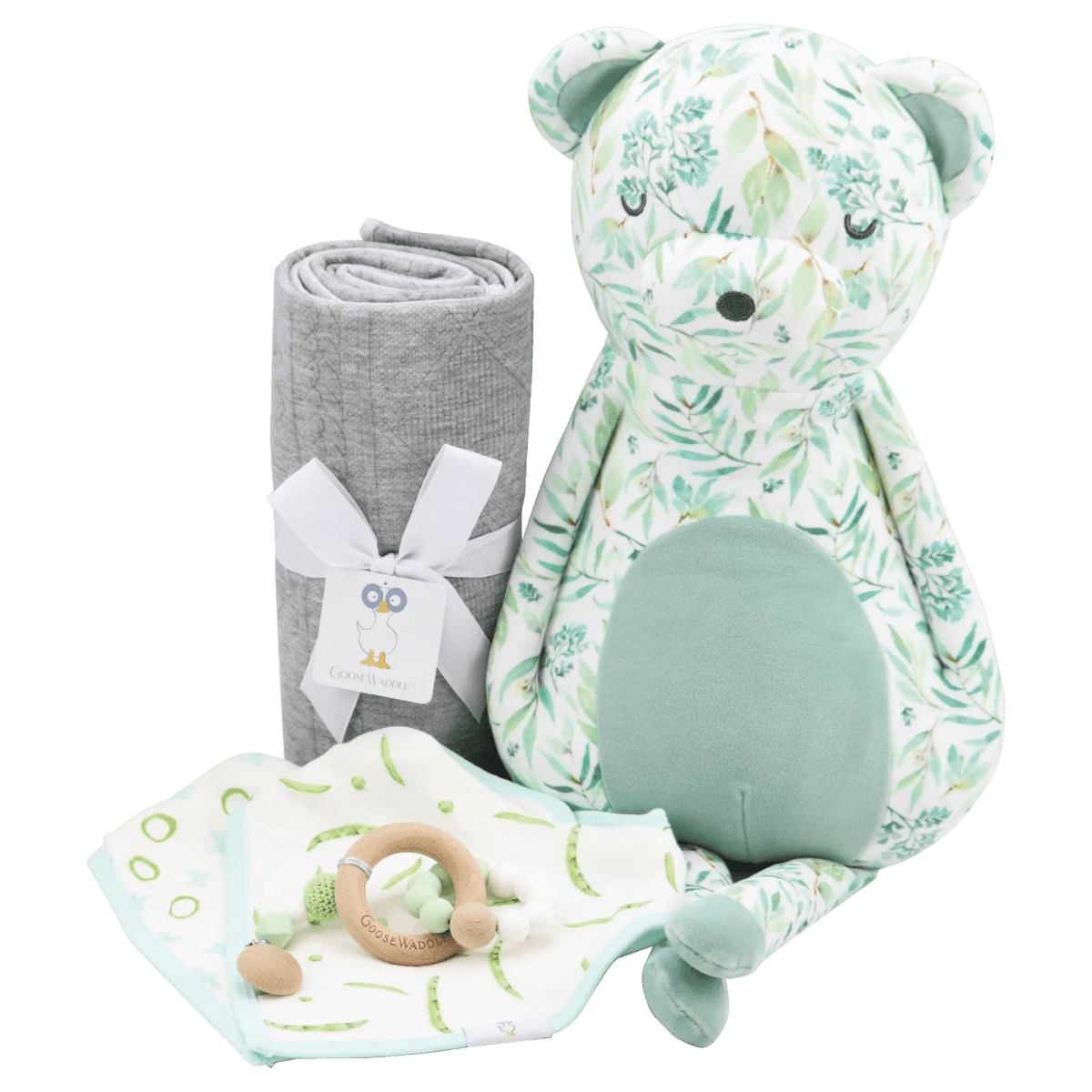 Goosewaddle® | Newborn Baby Blankets Toys Teethers Bibs & More Basil Bear Mint Plush Snuggle Buddy with Soft Fabric