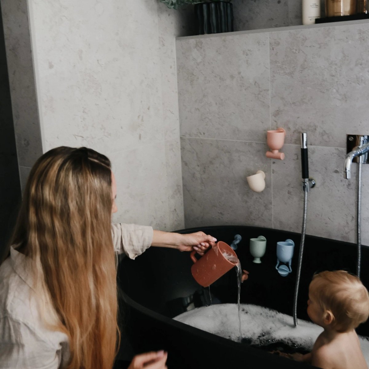 Mushie Bath Rinse Cup for Kids with Textured Grip and Controlled Water Stream - 