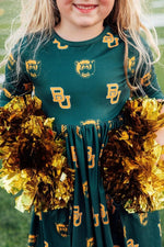 Mila & Rose ® Baylor Green Bear 3/4 Sleeve Pocket Twirl Dress - 