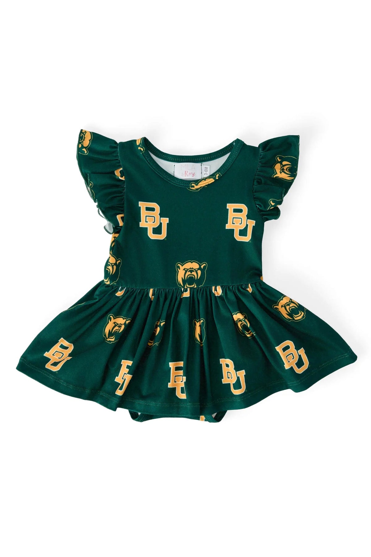 Mila & Rose ® Baylor Green Bear Flutter Twirl Bodysuit - 