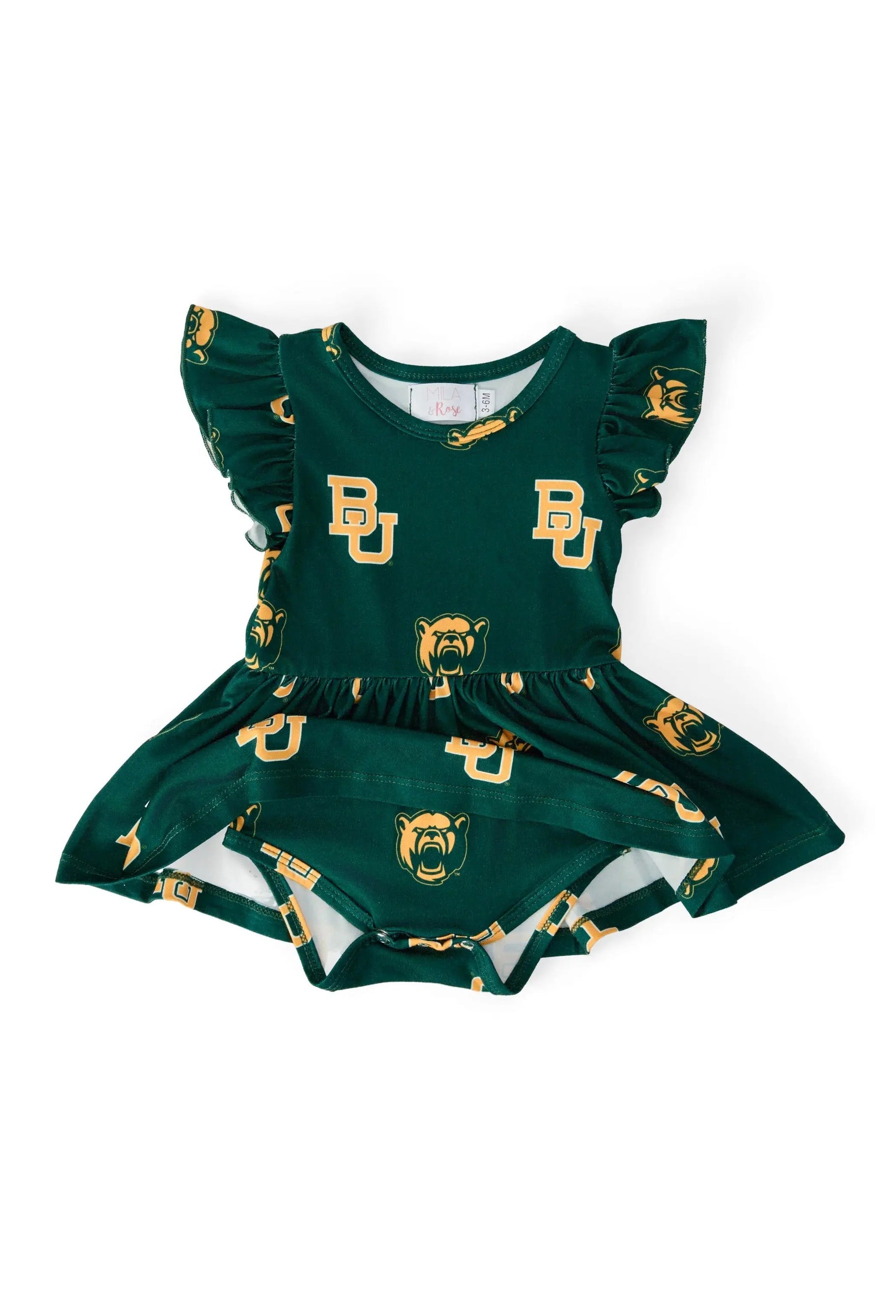 Mila & Rose ® Baylor Green Bear Flutter Twirl Bodysuit - 
