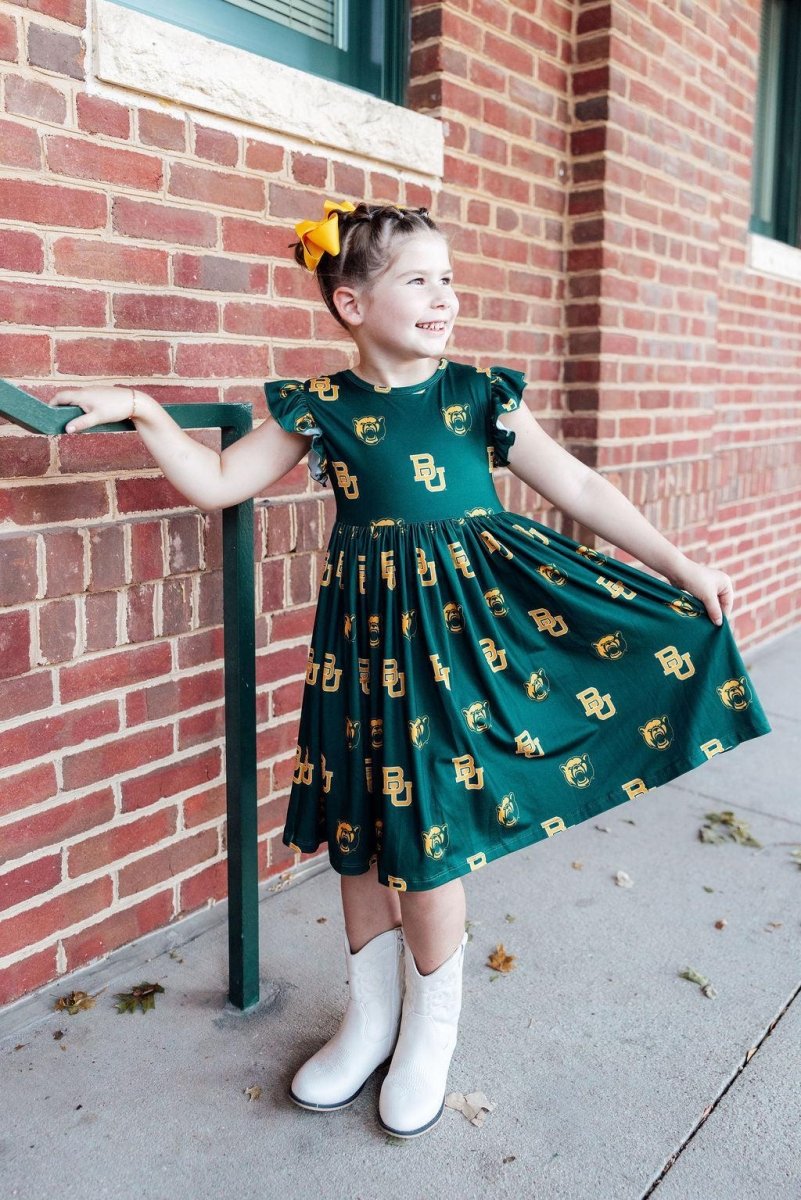 Mila & Rose ® Baylor Green Bear Flutter Twirl Dress - 