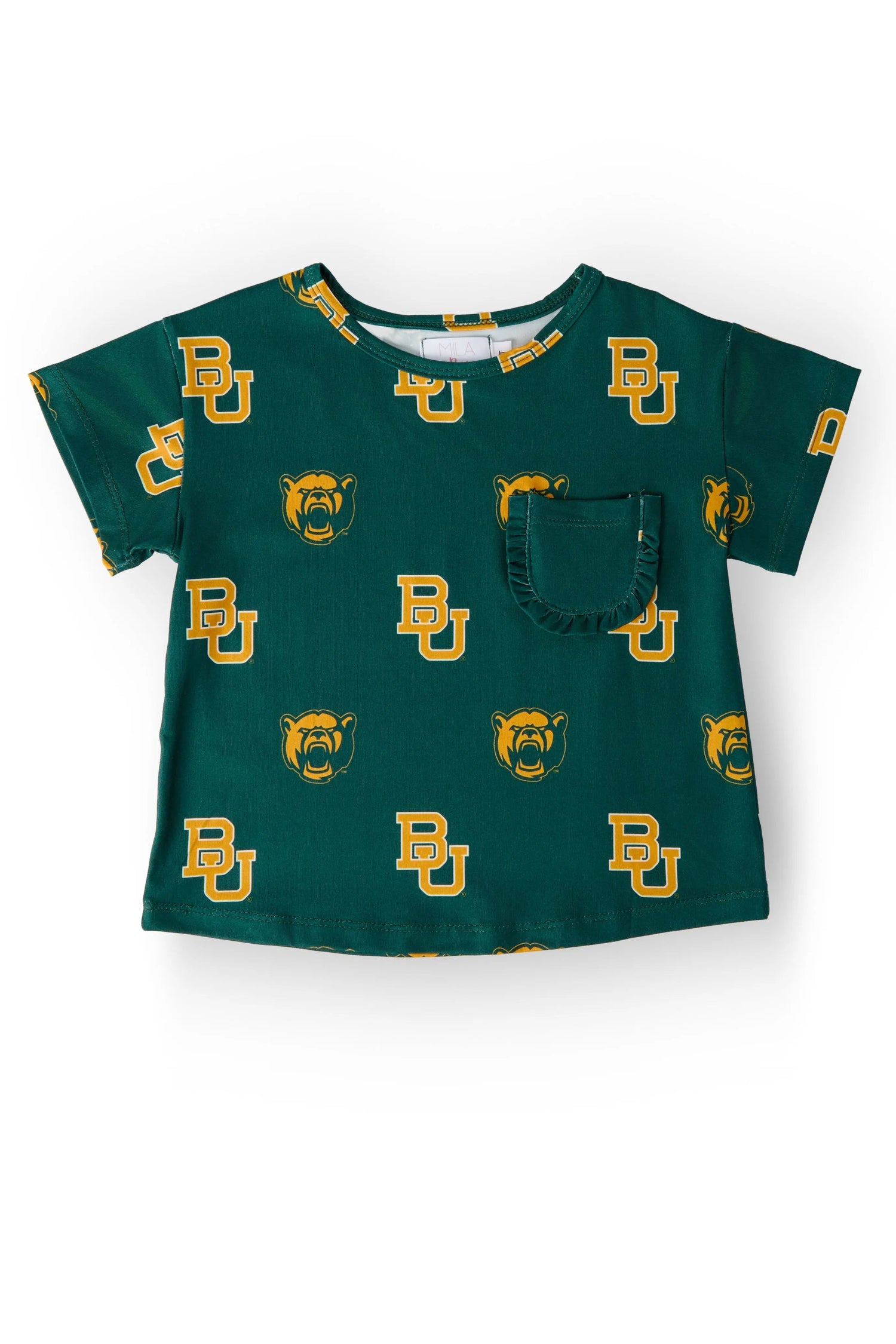 Mila & Rose ® Baylor Green Bear Ruffle Pocket Tee - 