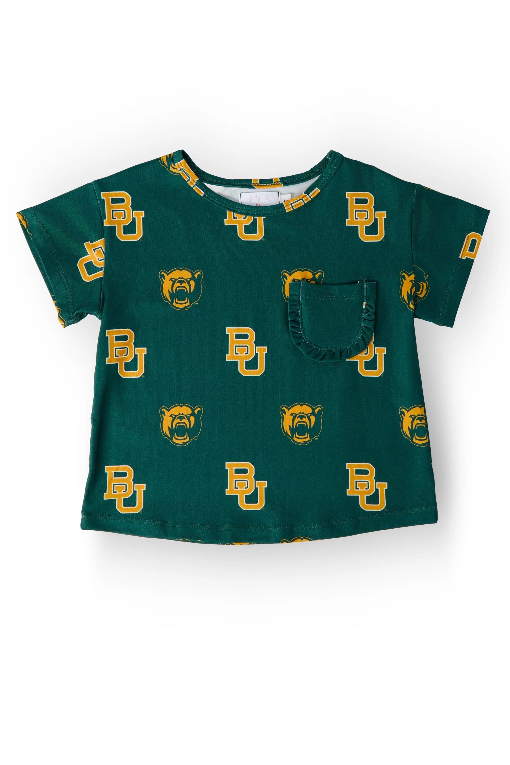 Mila & Rose ® Baylor Green Bear Ruffle Pocket Tee - 