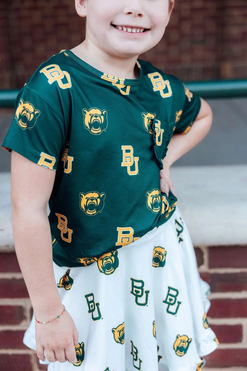 Mila & Rose ® Baylor Green Bear Ruffle Pocket Tee - 