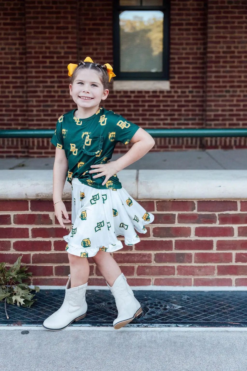 Mila & Rose ® Baylor Green Bear Ruffle Pocket Tee - 