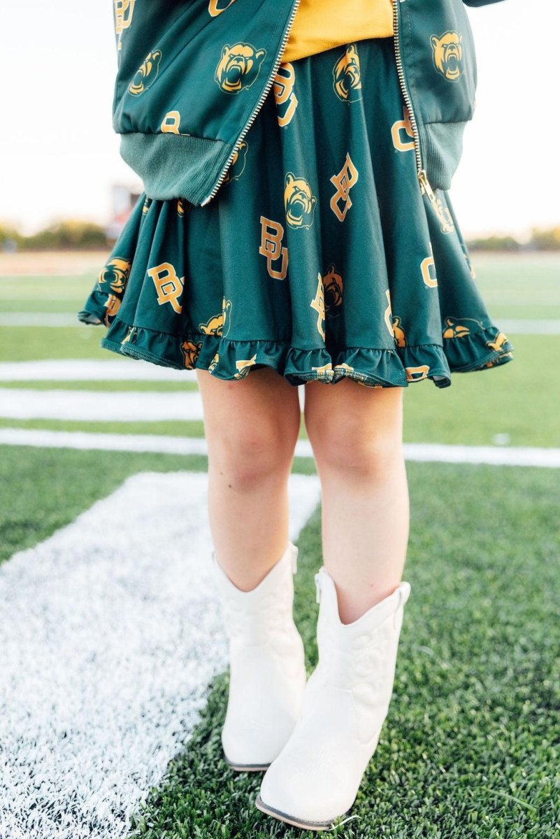 Mila & Rose ® Baylor Green Bear Ruffle Twirl Skort - 