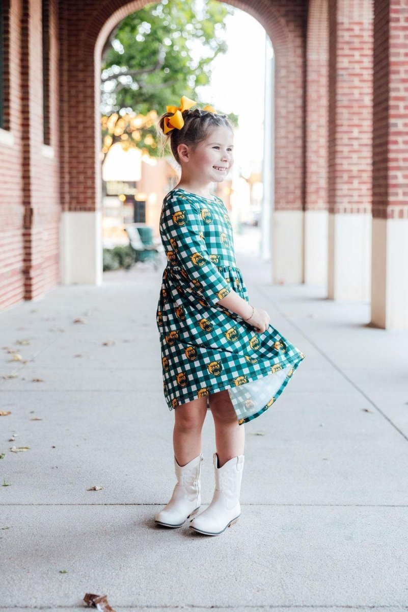 Mila & Rose ® Baylor Plaid Bear 3/4 Sleeve Pocket Twirl Dress - 