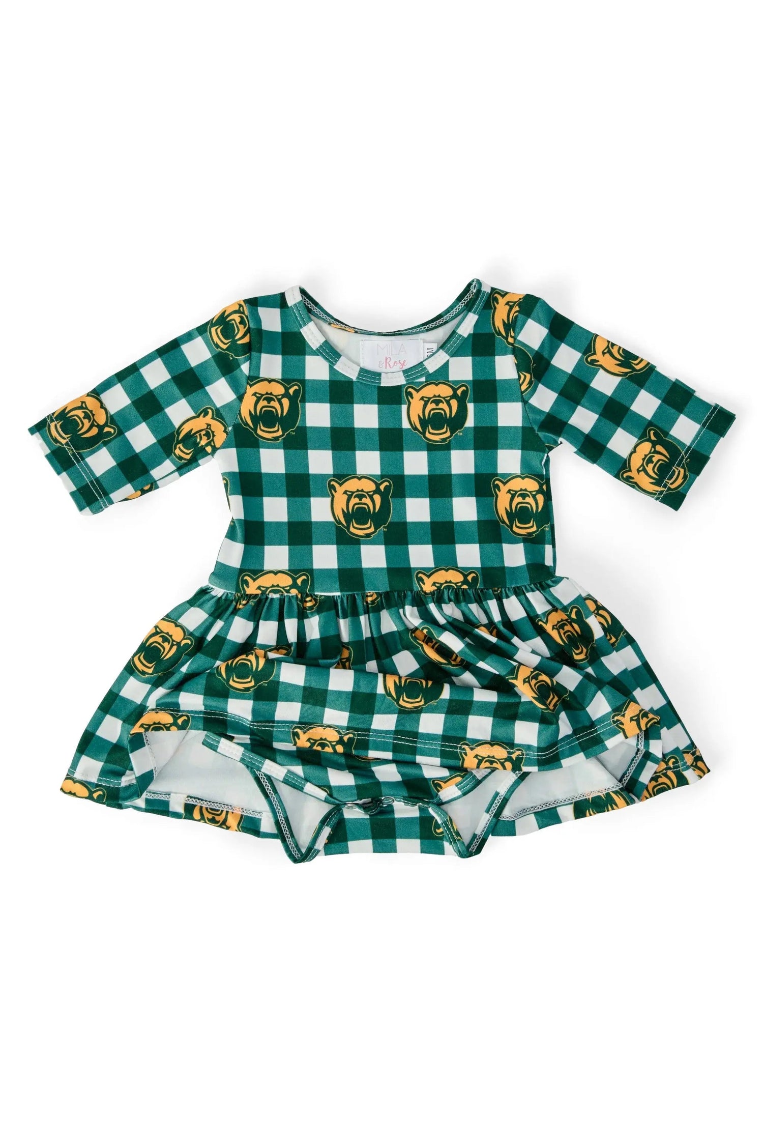 Mila & Rose ® Baylor Plaid Bear 3/4 Sleeve Twirl Bodysuit - 