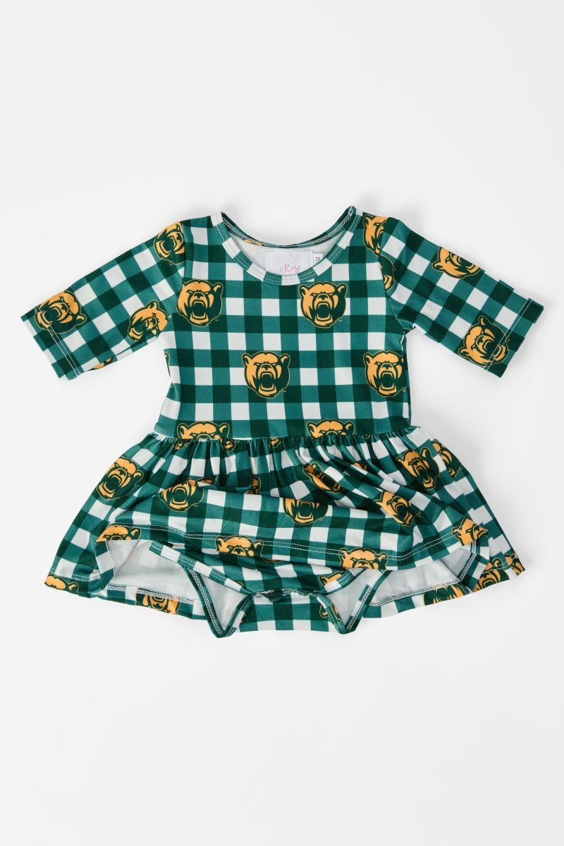 Mila & Rose ® Baylor Plaid Bear 3/4 Sleeve Twirl Bodysuit - 