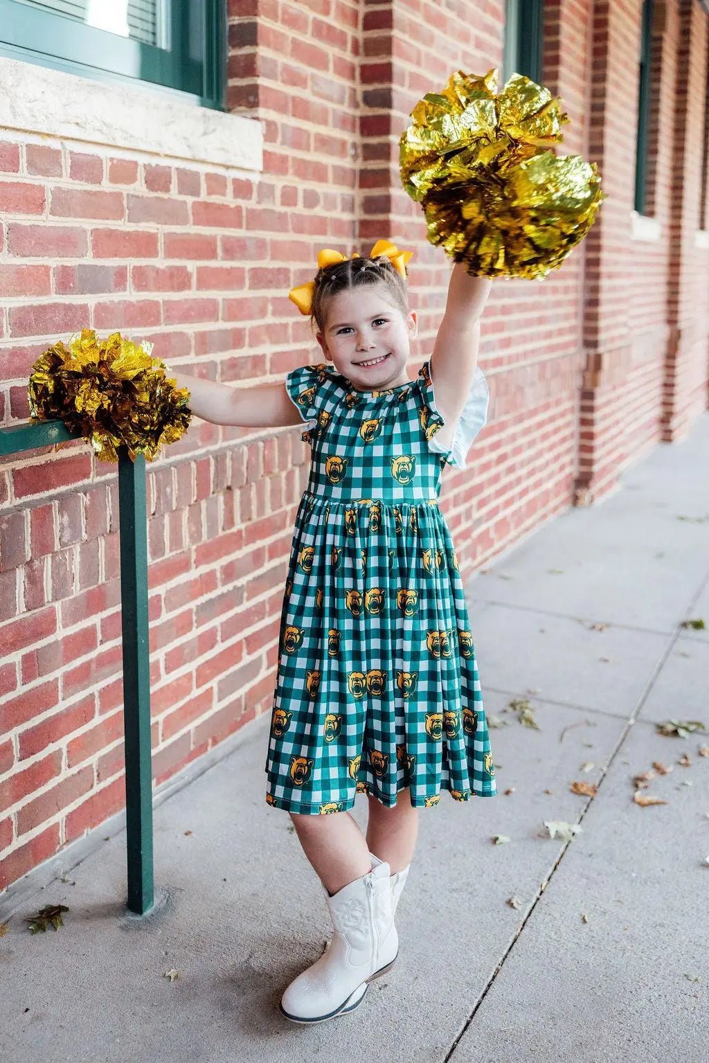 Mila & Rose ® Baylor Plaid Bear Flutter Twirl Dress - 