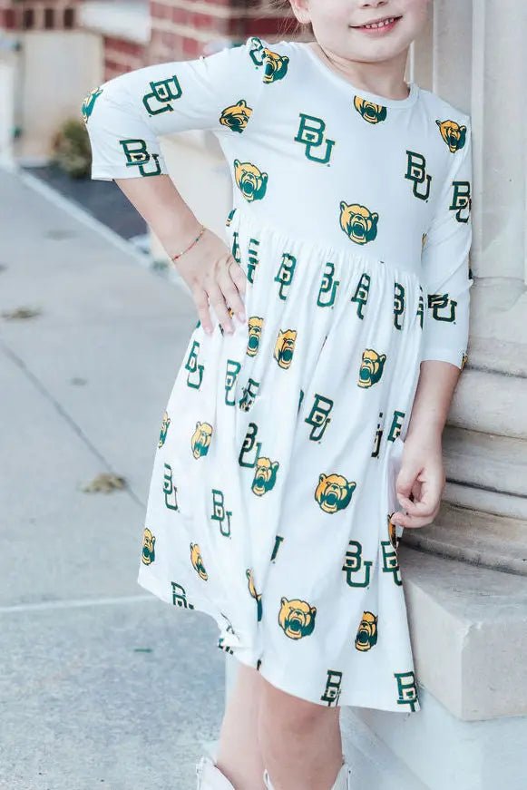 Mila & Rose ® Baylor White Bear 3/4 Sleeve Pocket Twirl Dress - 