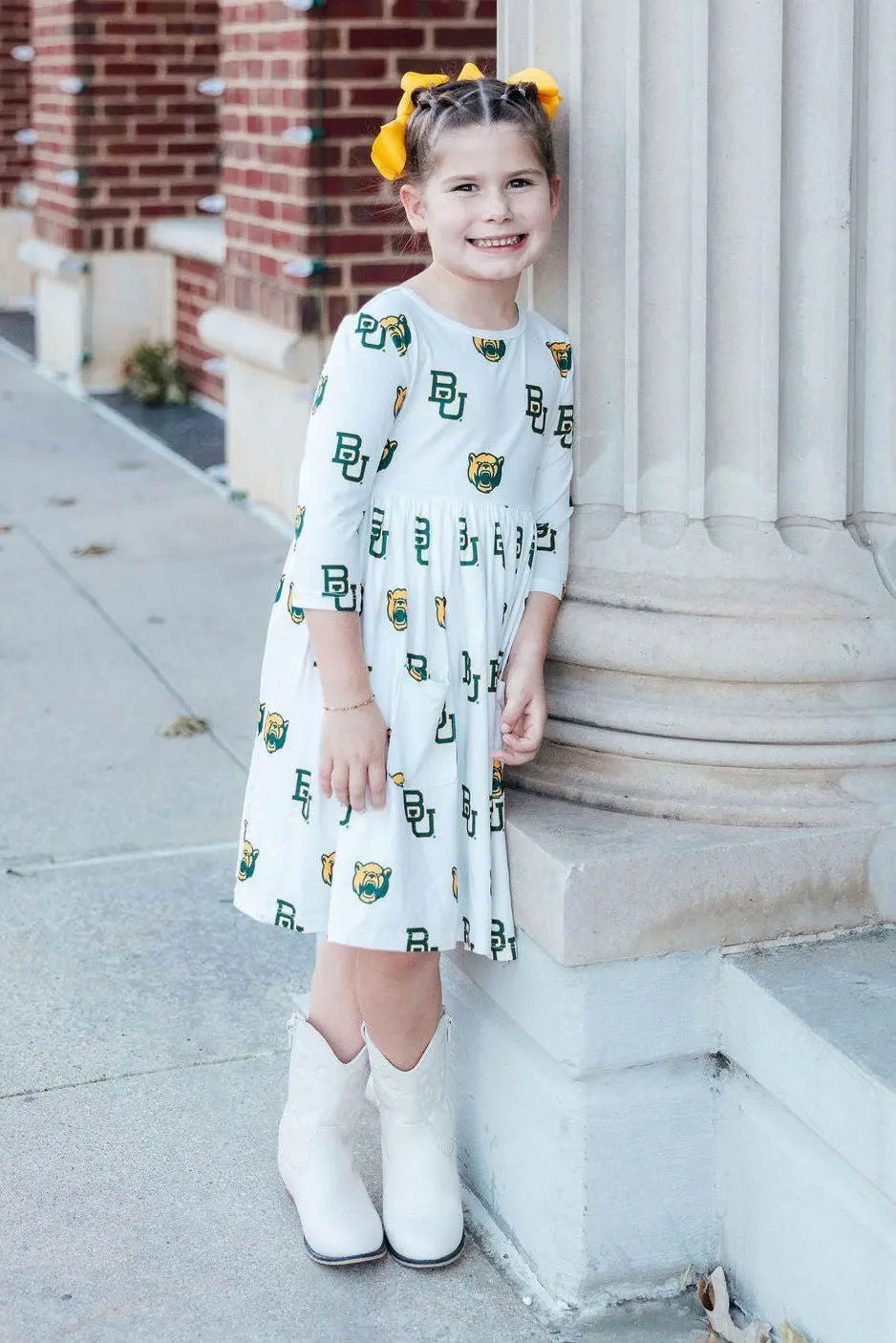 Mila & Rose ® Baylor White Bear 3/4 Sleeve Pocket Twirl Dress - 