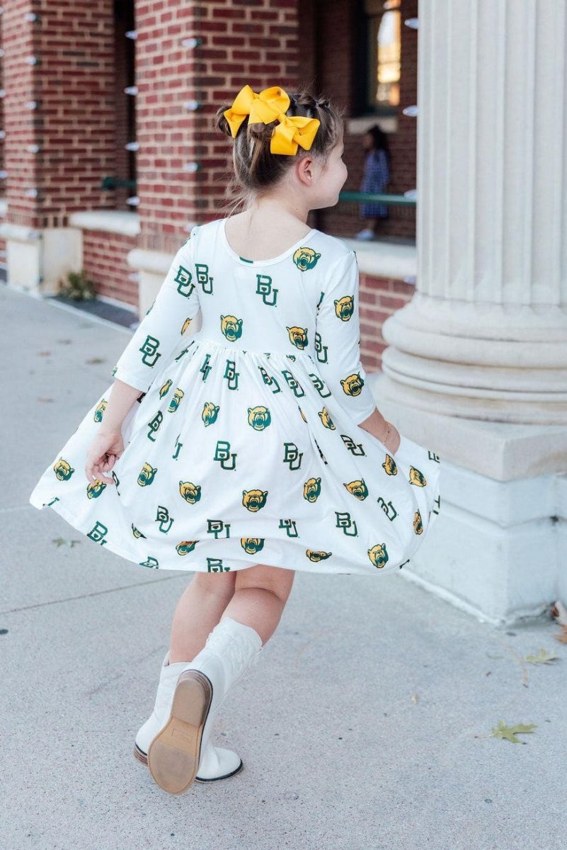 Mila & Rose ® Baylor White Bear 3/4 Sleeve Pocket Twirl Dress - 