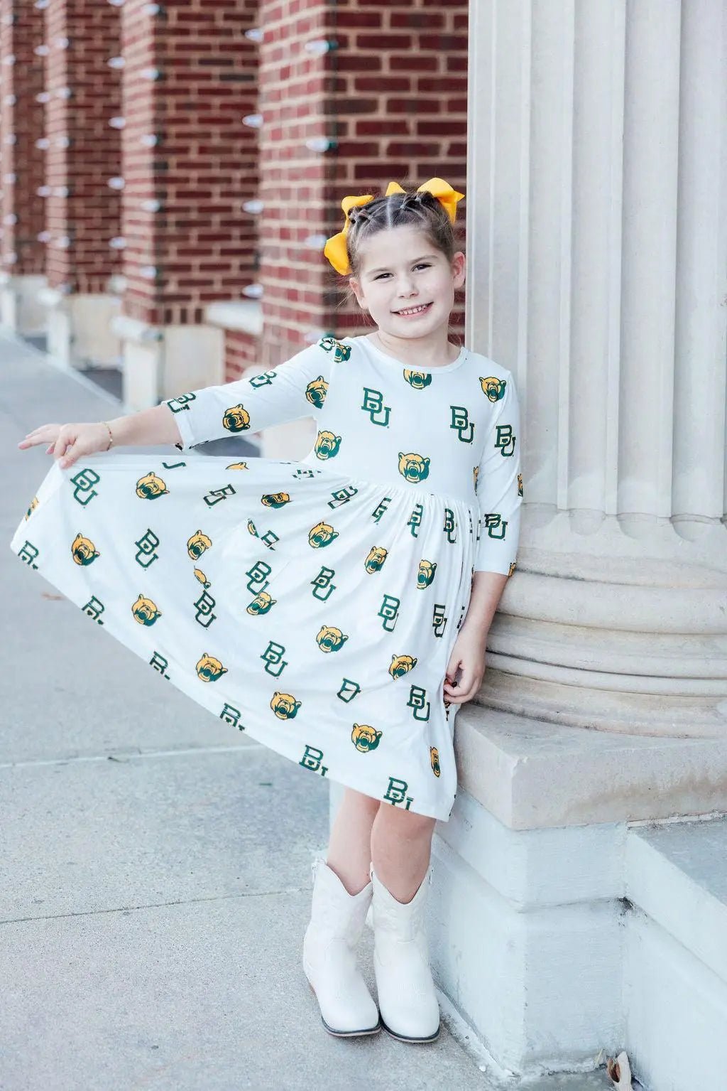 Mila & Rose ® Baylor White Bear 3/4 Sleeve Pocket Twirl Dress - 