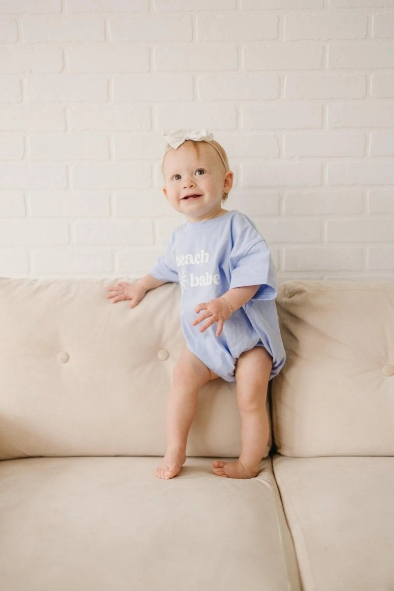 Little Joy Co. Beach Babe Cotton T Shirt Romper Snaps At Crotch Colors - Everetts Place Boutique - 