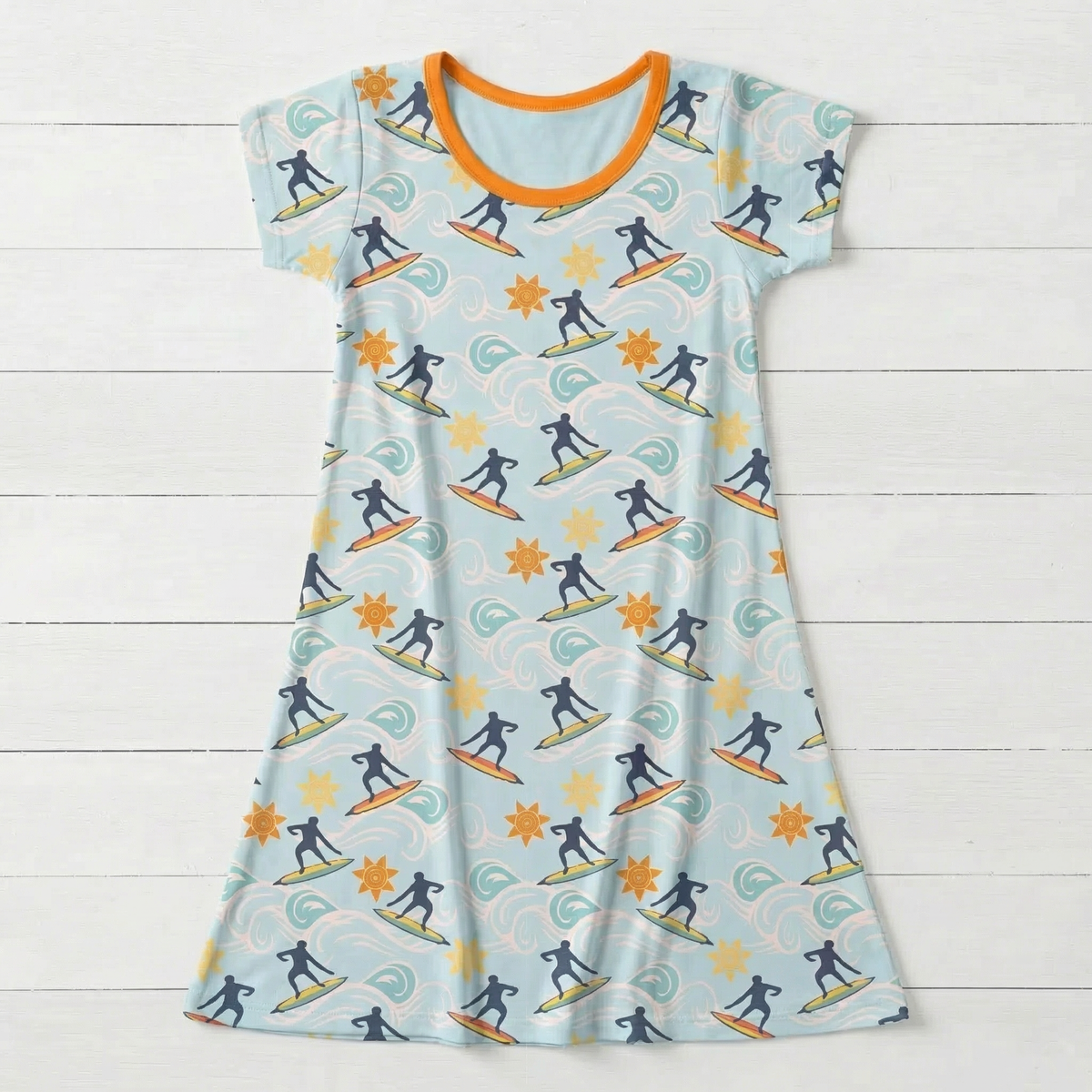 Short sleeve A-line toddler dress in the Beach Break print by Bestaroo