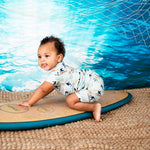 Two-piece pajama set with short sleeve top and matching shorts in Beach Break print