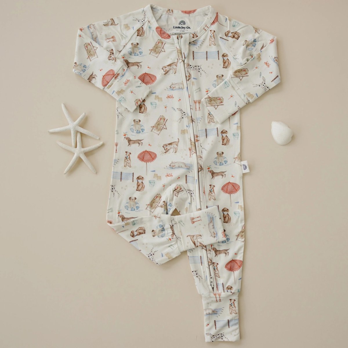 Little Joy Co. Beach Pawty Bamboo Zippy Pajamas Romper For Babies Cozy - Everetts Place Boutique - 