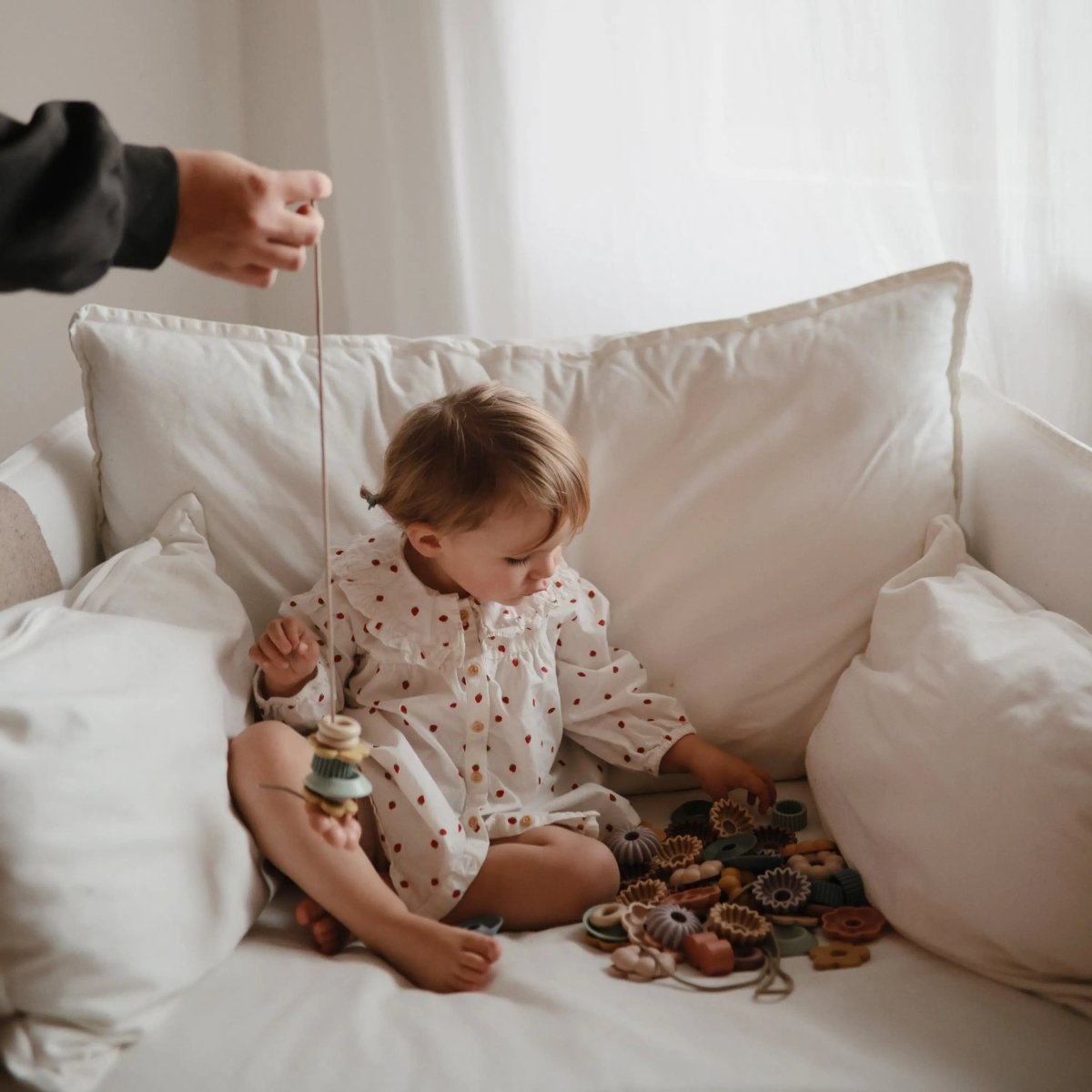 Mushie Bead Lacing Toy Set for Kids Fine Motor Skills and Creative Play - 