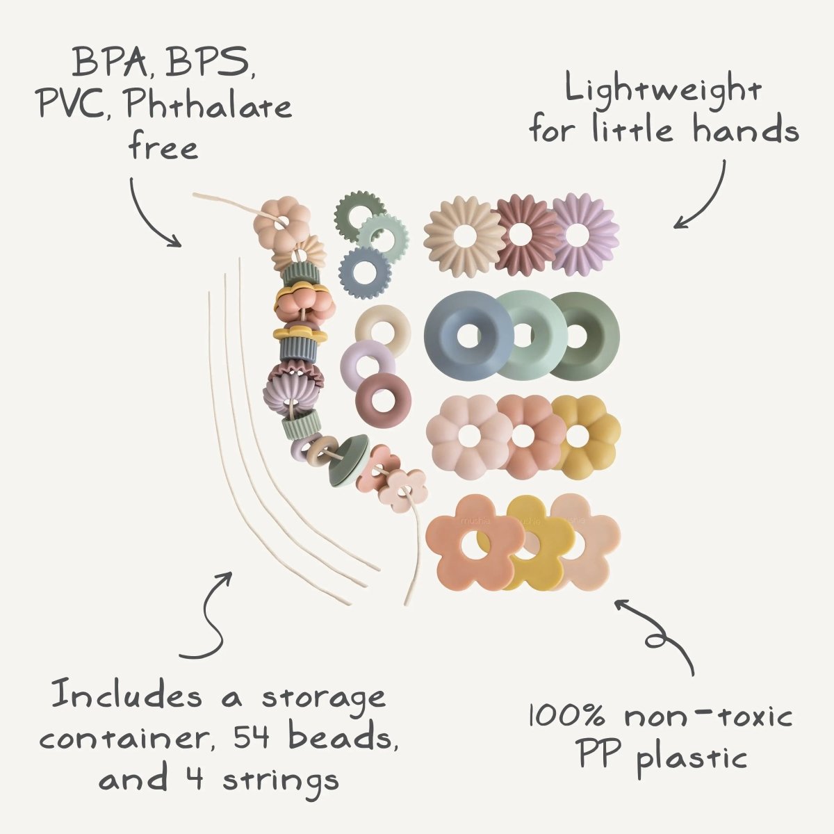 Mushie Bead Lacing Toy Set for Kids Fine Motor Skills and Creative Play - 