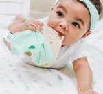 Goosewaddle® | Newborn Baby Blankets Toys Teethers Bibs & More Bear and Mint Wooden Teether and Soft Blanket Set for Teething Babies - 