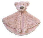 Soft plush bear comforter cloth with a small teddy bear head and flat body for a baby to hold