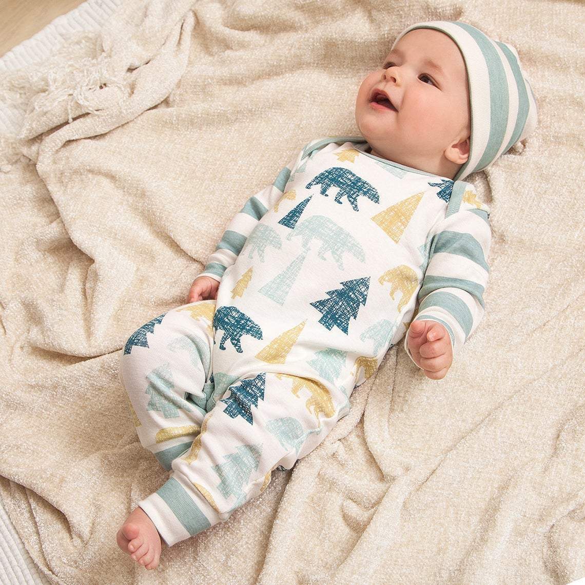 Tesa Babe Bear Mountain Baby Boy Cotton Romper - 