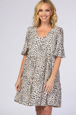 PinkBlush Beige Animal Print Ruffle Sleeve Dress - 