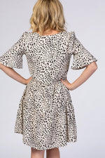 PinkBlush Beige Animal Print Ruffle Sleeve Dress - 