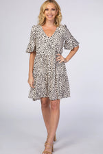 PinkBlush Beige Animal Print Ruffle Sleeve Maternity Dress - 