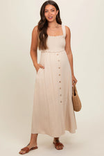 PinkBlush Beige Button Down Smocked Maternity Dress - 