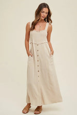 PinkBlush Beige Button Down Smocked Maternity Dress - 