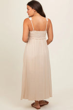 PinkBlush Beige Button Down Smocked Maternity Dress - 