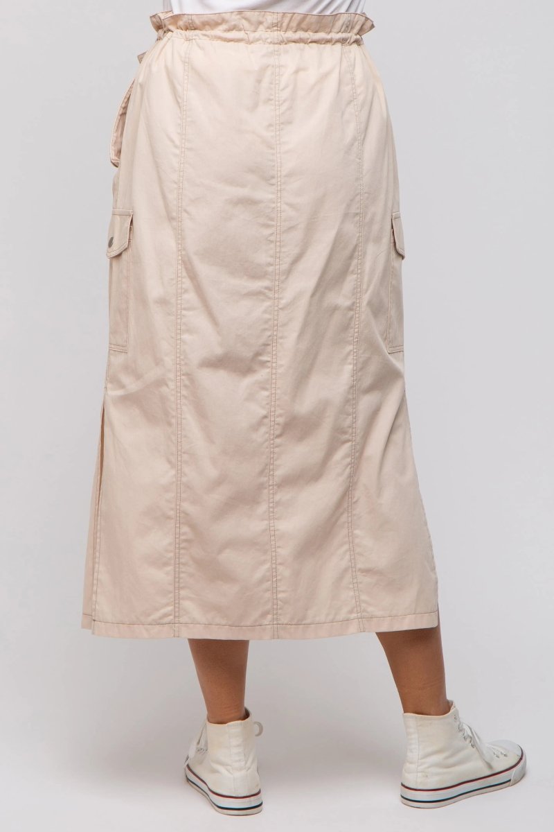 PinkBlush Beige Cargo Midi Skirt with Pockets and Adjustable Drawstring for Women - 