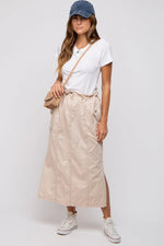 PinkBlush Beige Cargo Midi Skirt with Pockets and Adjustable Drawstring for Women - 