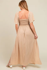 PinkBlush Beige Chambray Smocked Maternity Maxi Dress - 