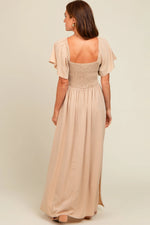 PinkBlush Beige Chambray Smocked Maxi Dress - 