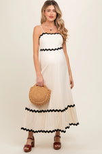 PinkBlush Beige Colorblock Trim Maternity Midi Dress - 