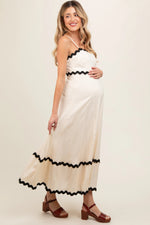 PinkBlush Beige Colorblock Trim Maternity Midi Dress - 