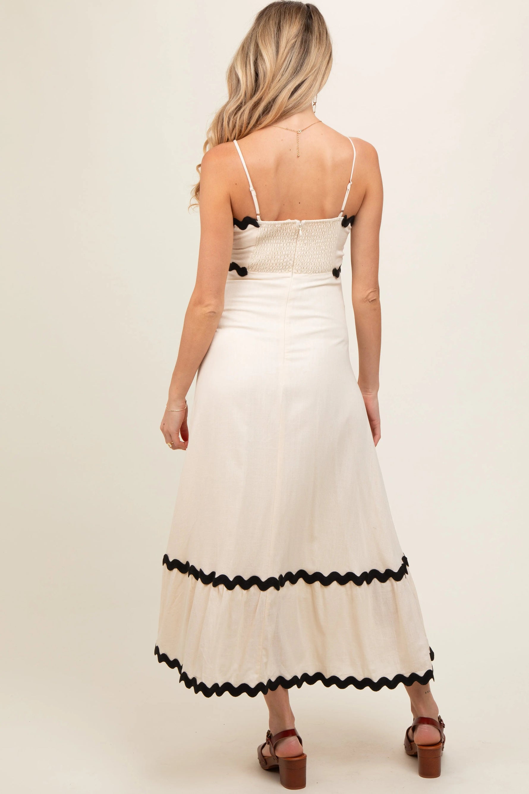 PinkBlush Beige Colorblock Trim Maternity Midi Dress - 