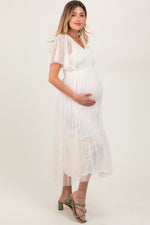 PinkBlush Beige Dotted Tulle Smocked Maternity Midi DressEveretts Place