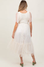 PinkBlush Beige Dotted Tulle Smocked Maternity Midi DressEveretts Place
