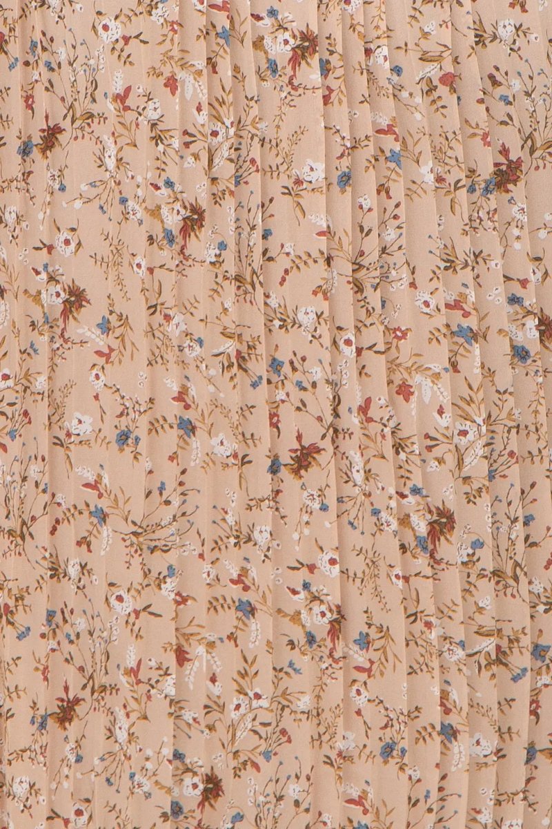 PinkBlush Beige Floral Pleated Chiffon Midi Dress for Stylish Plus Size Women - 