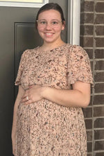 PinkBlush Beige Floral Pleated Short Sleeve Chiffon Maternity Midi Dress - 