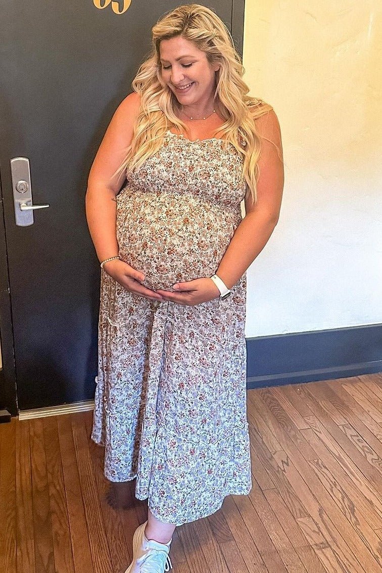 PinkBlush Beige Floral Sleeveless Tiered Maternity Maxi Dress Everetts Place