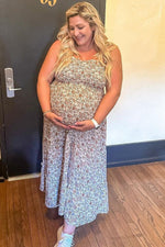 PinkBlush Beige Floral Sleeveless Tiered Maternity Maxi Dress Everetts Place