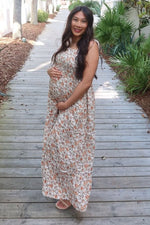 PinkBlush Beige Floral Sleeveless Tiered Maternity Maxi Dress Everetts Place