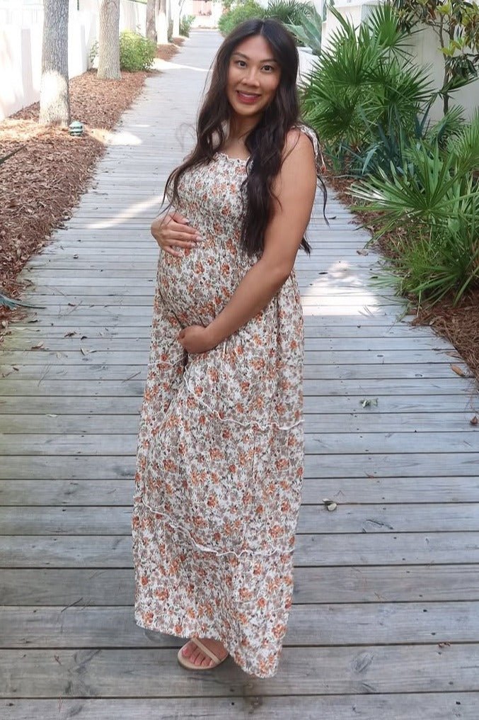 PinkBlush Beige Floral Sleeveless Tiered Maternity Maxi Dress Everetts Place