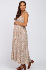 PinkBlush Beige Floral Sleeveless Tiered Maternity Maxi Dress Everetts Place